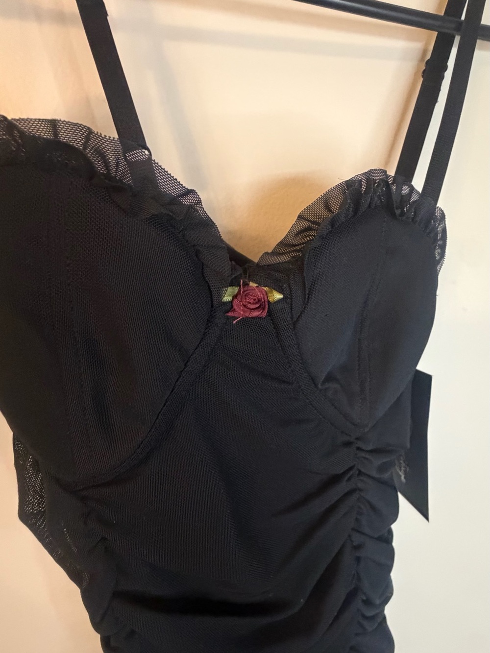Forever 21 Black Mesh Slip with Rose Accent